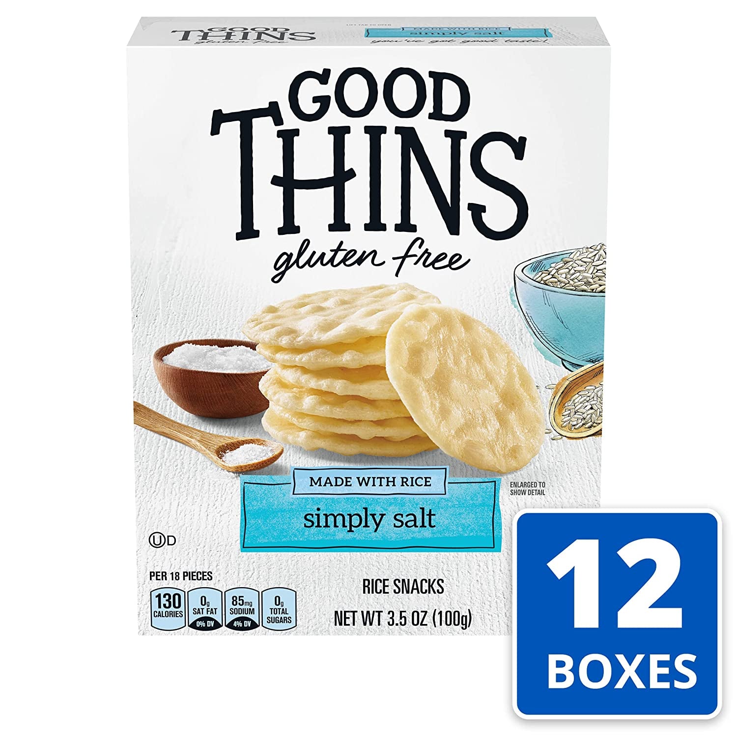 Good Thins Simply Salt Rice Snacks Gluten Free Crackers, 3.5 Ounce (Pack of 12)