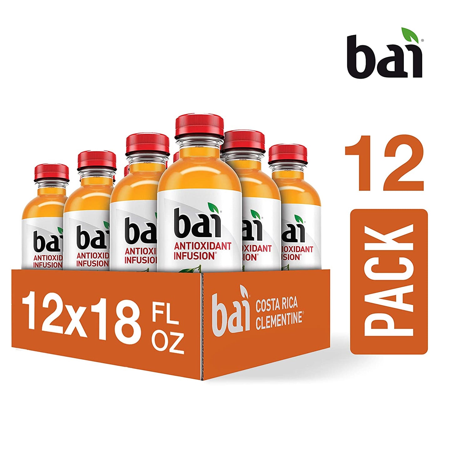 Bai Flavored Water, Costa Rica Clementine, Antioxidant Infused Drinks, 18 Fluid Ounce Bottles, (Pack of 12)