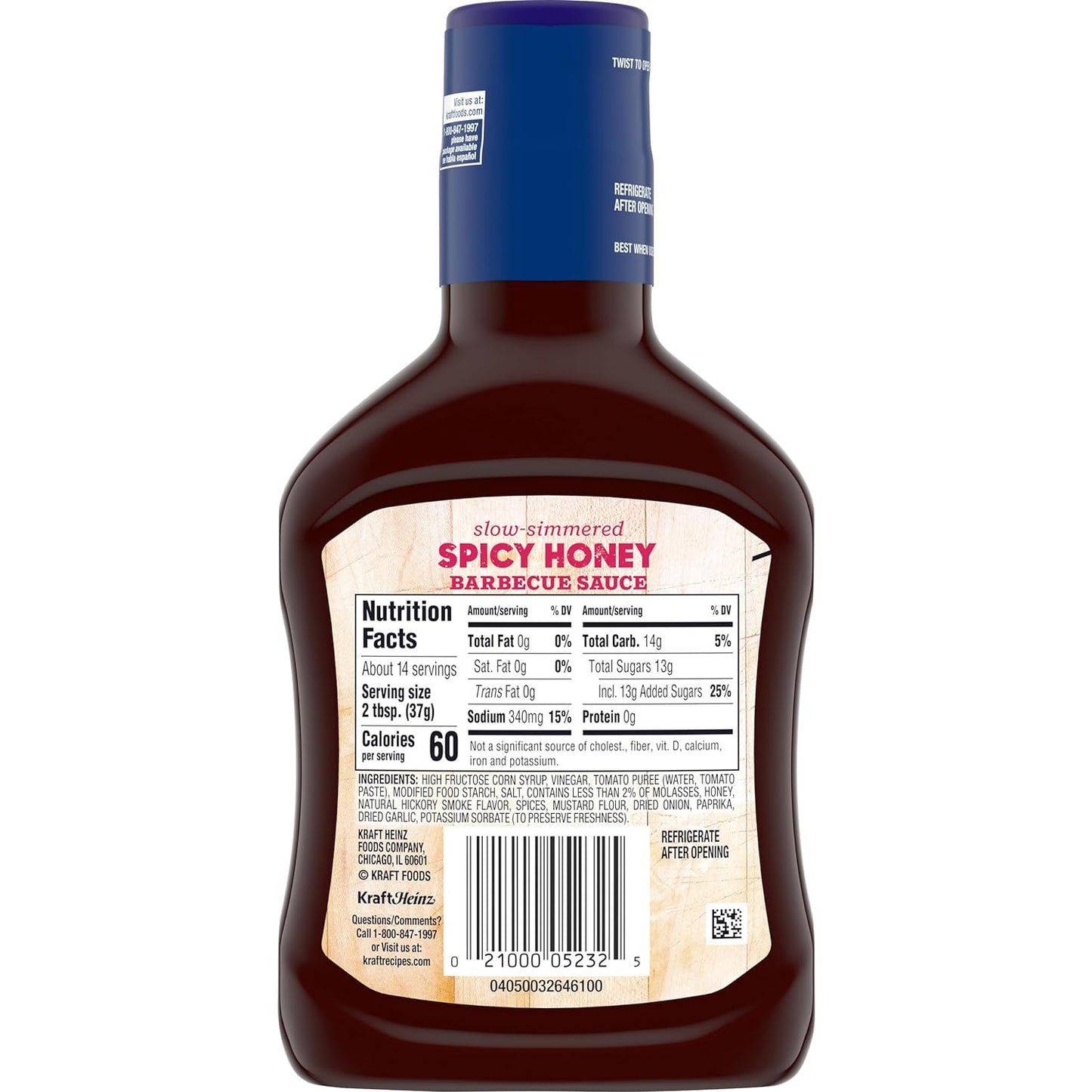 Kraft Spicy Honey Slow-Simmered BBQ Barbecue Sauce (18 Oz Bottle)