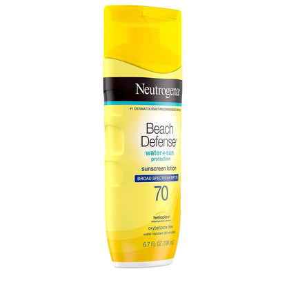 Neutrogena Beach Defense Water-Resistant Face & Body SPF 70 Sunscreen Lotion with Broad Spectrum UVA/UVB Protection, Oil-Free Fast-Absorbing Sunscreen Lotion, Oxybenzone-Free, 6.7 Oz