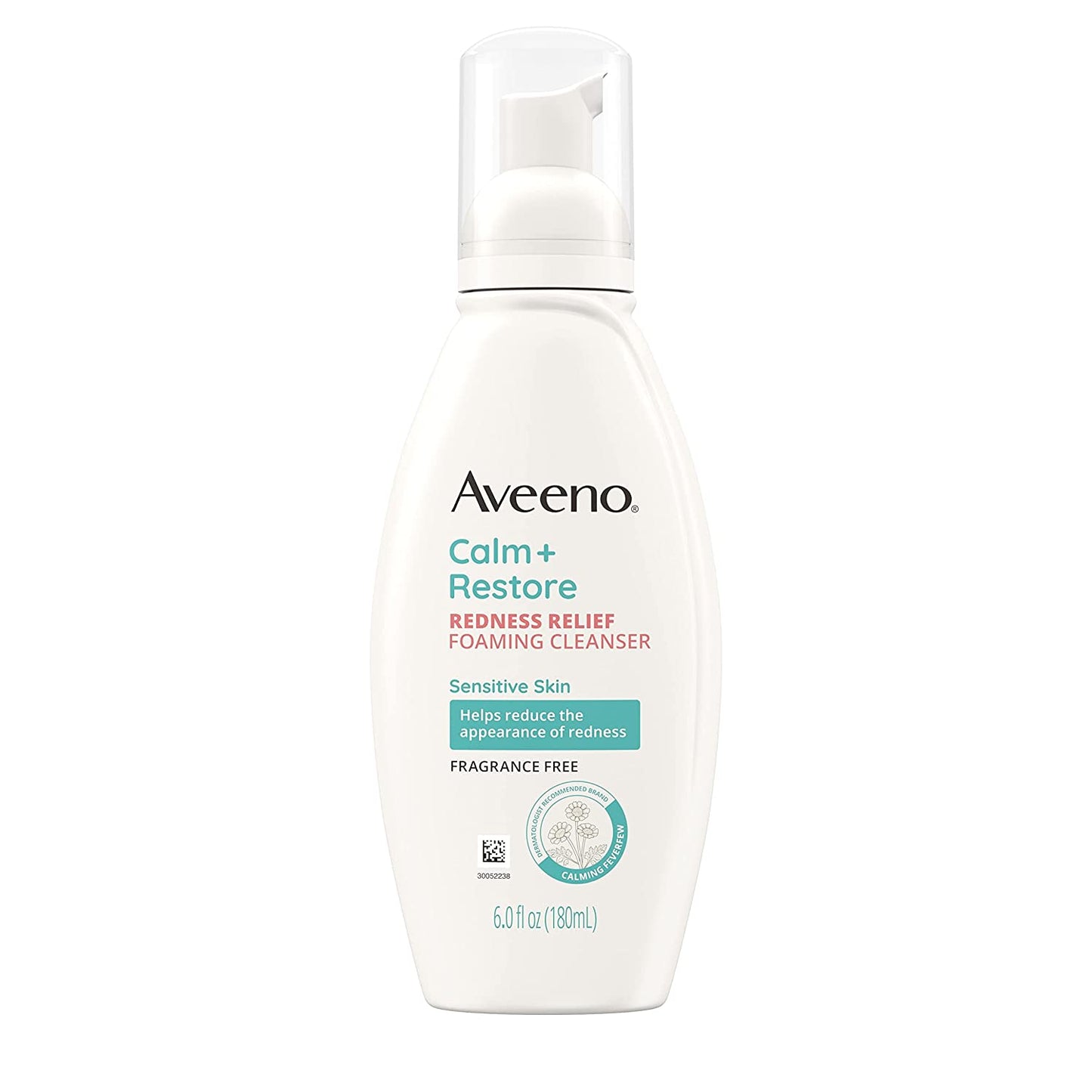 Aveeno Calm + Restore Redness Relief Foaming Cleanser, Daily Facial Cleanser with Calming Feverfew to Help Reduce the Appearance of Redness, Hypoallergenic & Fragrance-Free, 6 Fl. Oz