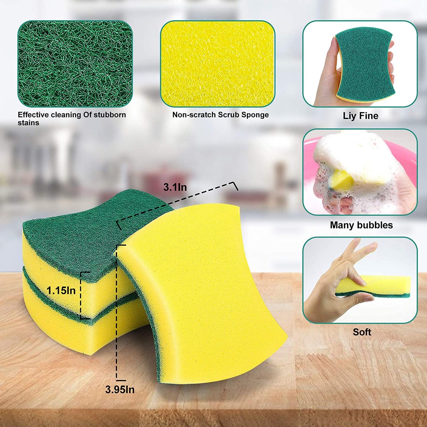 Kitchen Cleaning Sponges,24 Pack Eco Non-Scratch for Dish,Scrub Sponges