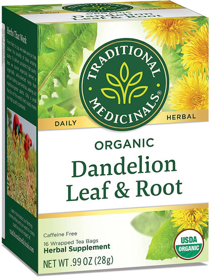 Traditional Medicinals Tea, Organic Dandelion Leaf & Root, Supports Kidney Function & Healthy Digestion, 16 Tea Bags