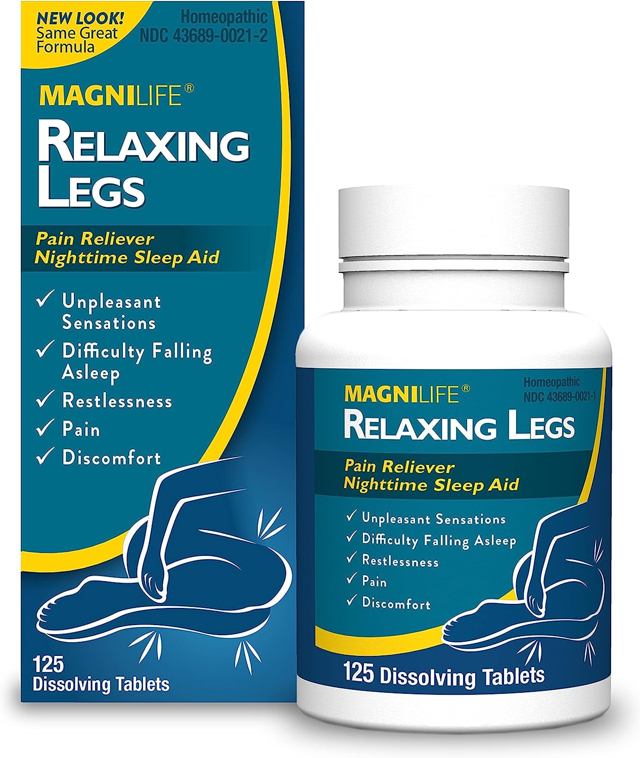 Magnilife Relaxing Legs, Natural Sleep Aid and Pain Reliever, Calms Jerks, Restlessness, and Discomfort - 125 Quick Dissolve Tablets