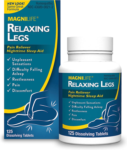 Magnilife Relaxing Legs, Natural Sleep Aid and Pain Reliever, Calms Jerks, Restlessness, and Discomfort - 125 Quick Dissolve Tablets