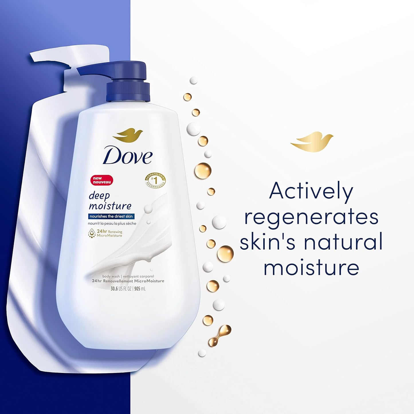 Dove Body Wash with Pump Deep Moisture for Dry Skin Moisturizing Skin Cleanser with 24Hr Renewing Micromoisture Nourishes the Driest Skin, 30.6 Fl Oz (Pack of 3)