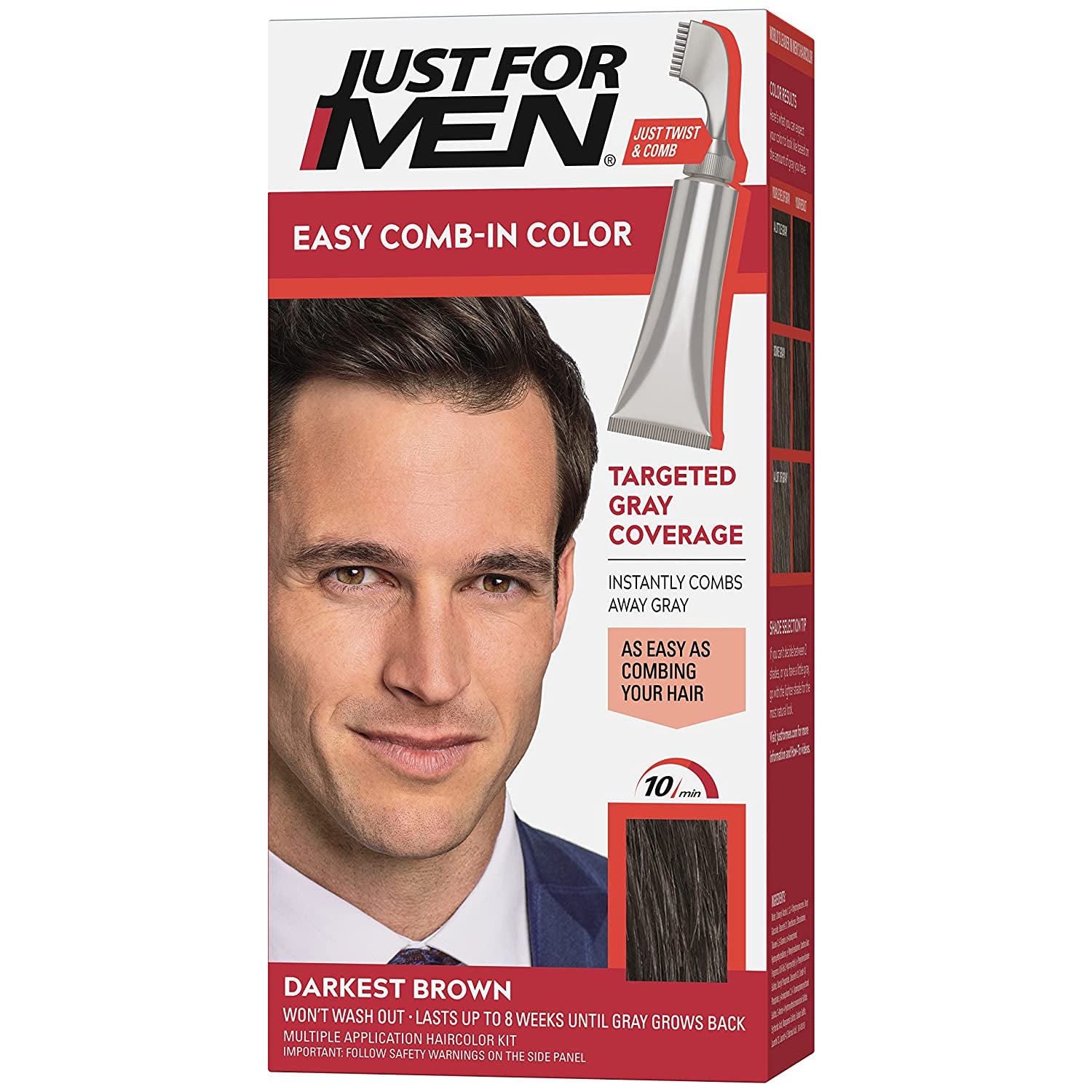 Just for Men Easy Comb-In Color Mens Hair Dye, Easy No Mix Application with Comb Applicator - Darkest Brown, A-50, Pack of 1