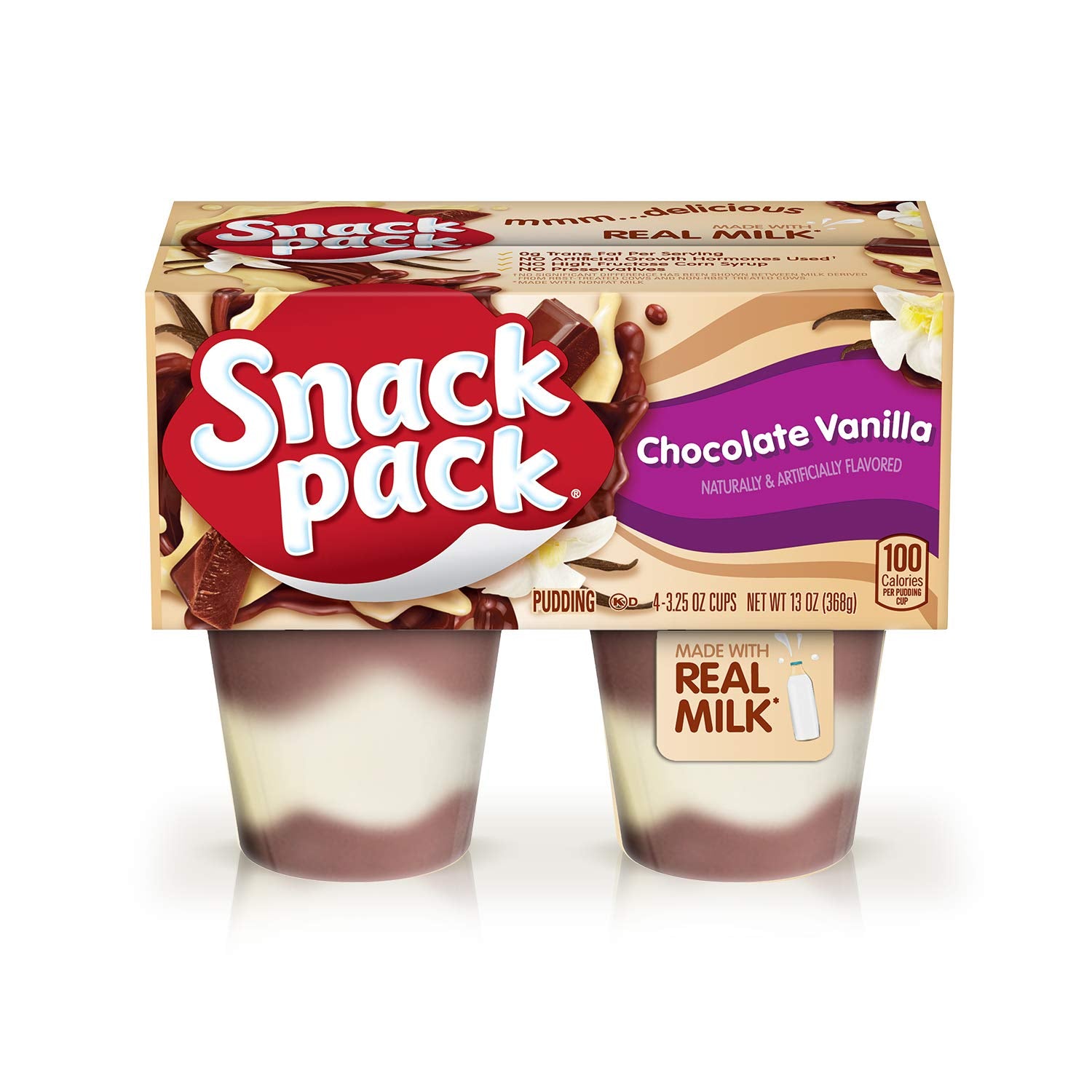 Snack Pack Chocolate Vanilla Pudding Cups, 4 Count, 12 Pack