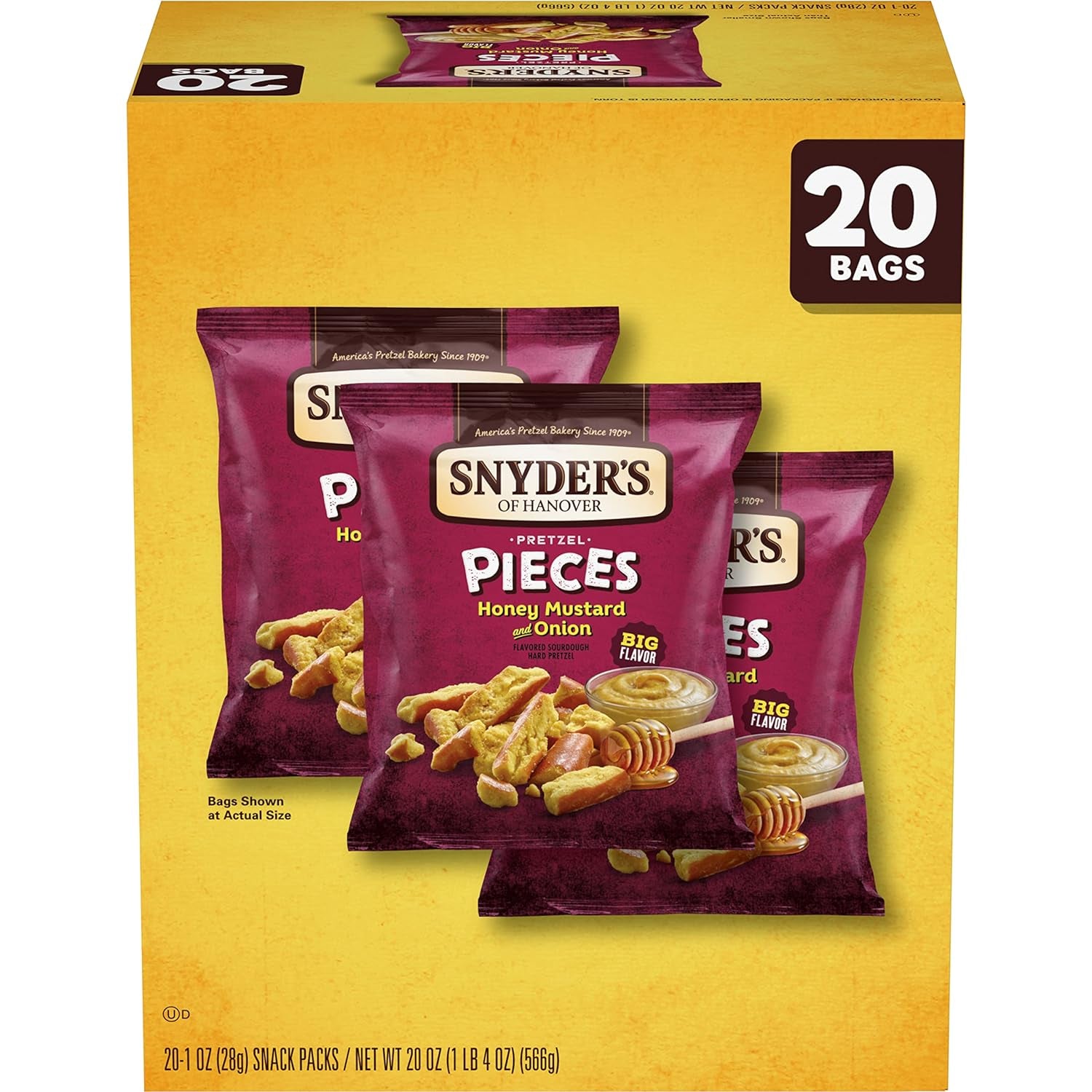 Snyder'S of Hanover Pretzel Pieces, Honey Mustard and Onion, 1 Oz Snack Packs, 20 Ct