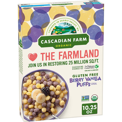 Cascadian Farm Organic Berry Vanilla Puffs Cereal, Gluten Free, 10.25 Oz