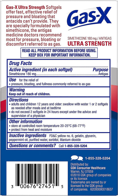 Gas-X Ultra Strength Gas Relief Softgels with Simethicone 180 Mg for Bloating Relief - 50 Count