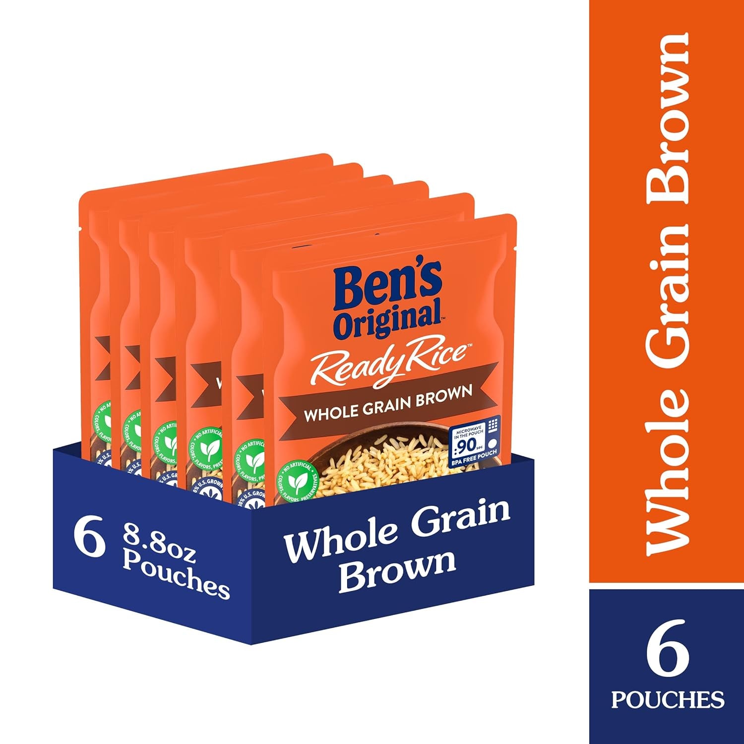 BEN'S ORIGINAL Ready Rice Whole Grain Brown Rice, Easy Dinner Side, 8.8 OZ Pouch (Pack of 6)