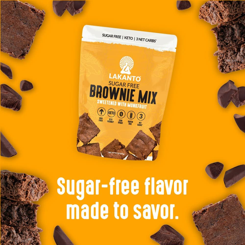 Lakanto Sugar Free Brownie Mix - Sweetened with Monk Fruit Sweetener, Keto Diet Friendly, Delicious Dutched Cocoa, High in Fiber, 3G Net Carbs, Gluten Free, Easy to Make Dessert (Pack of 1)