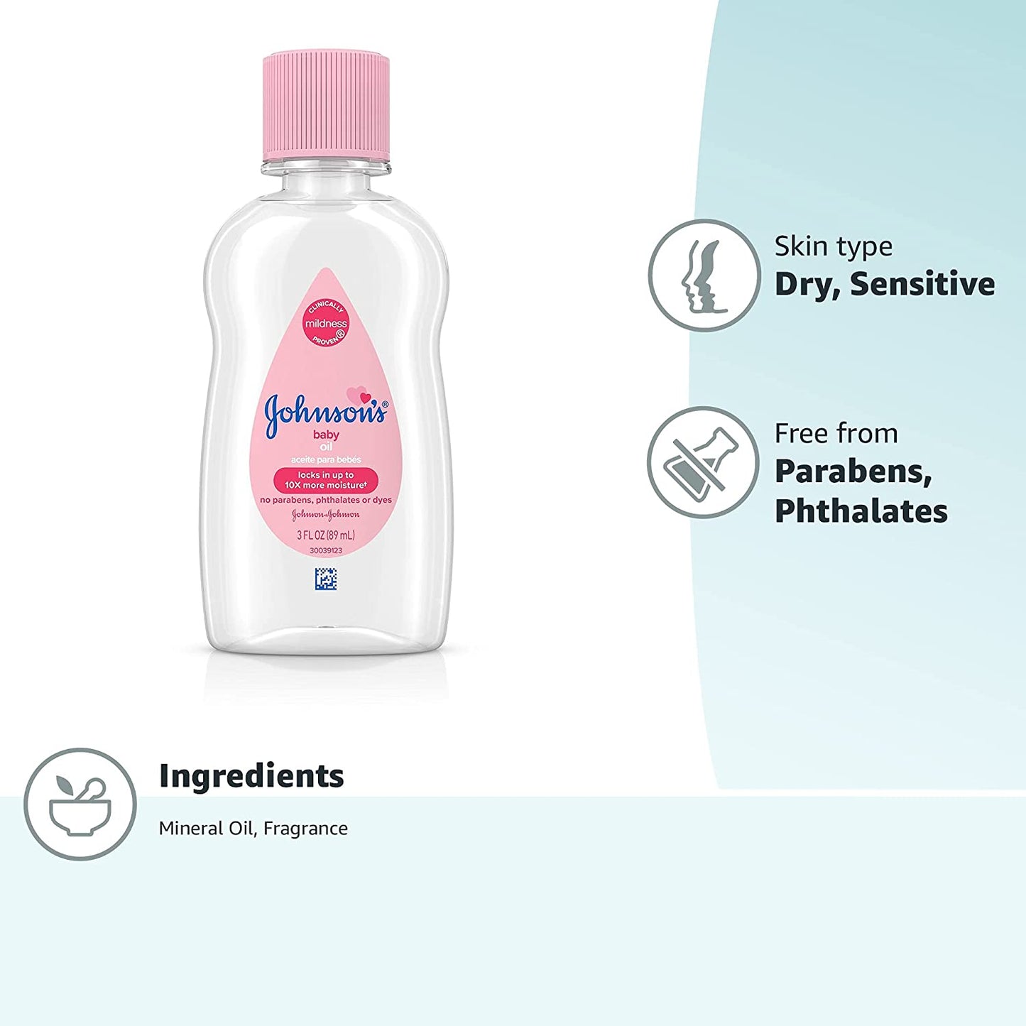 Johnson & Johnson Baby Oil, Pure Mineral Oil to Prevent Moisture Loss, Hypoallergenic, Original 3 Fl. Oz