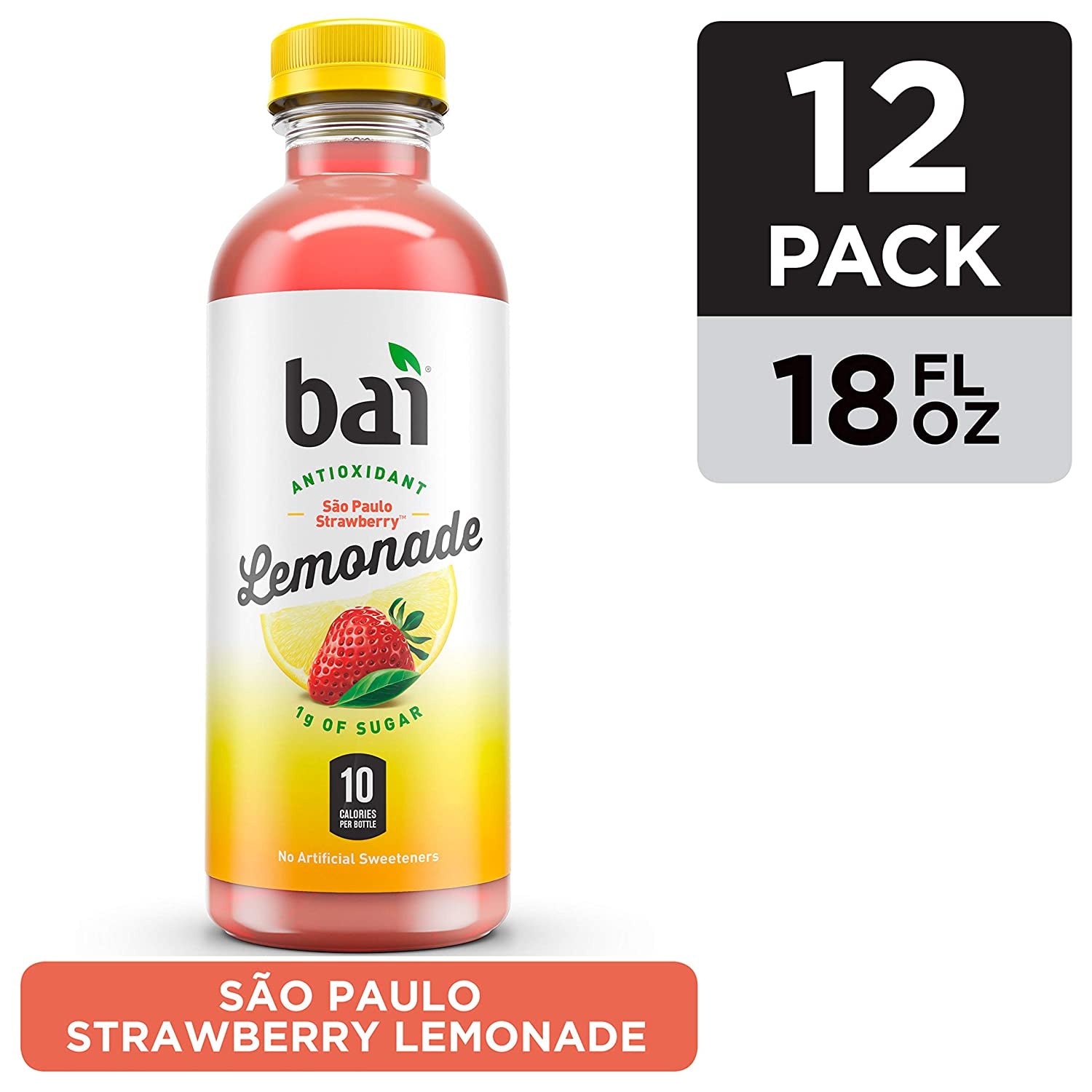 Bai Flavored Water, São Paulo Strawberry Lemonade, Antioxidant Infused Drinks, 18 Fl Oz (Pack of 12)