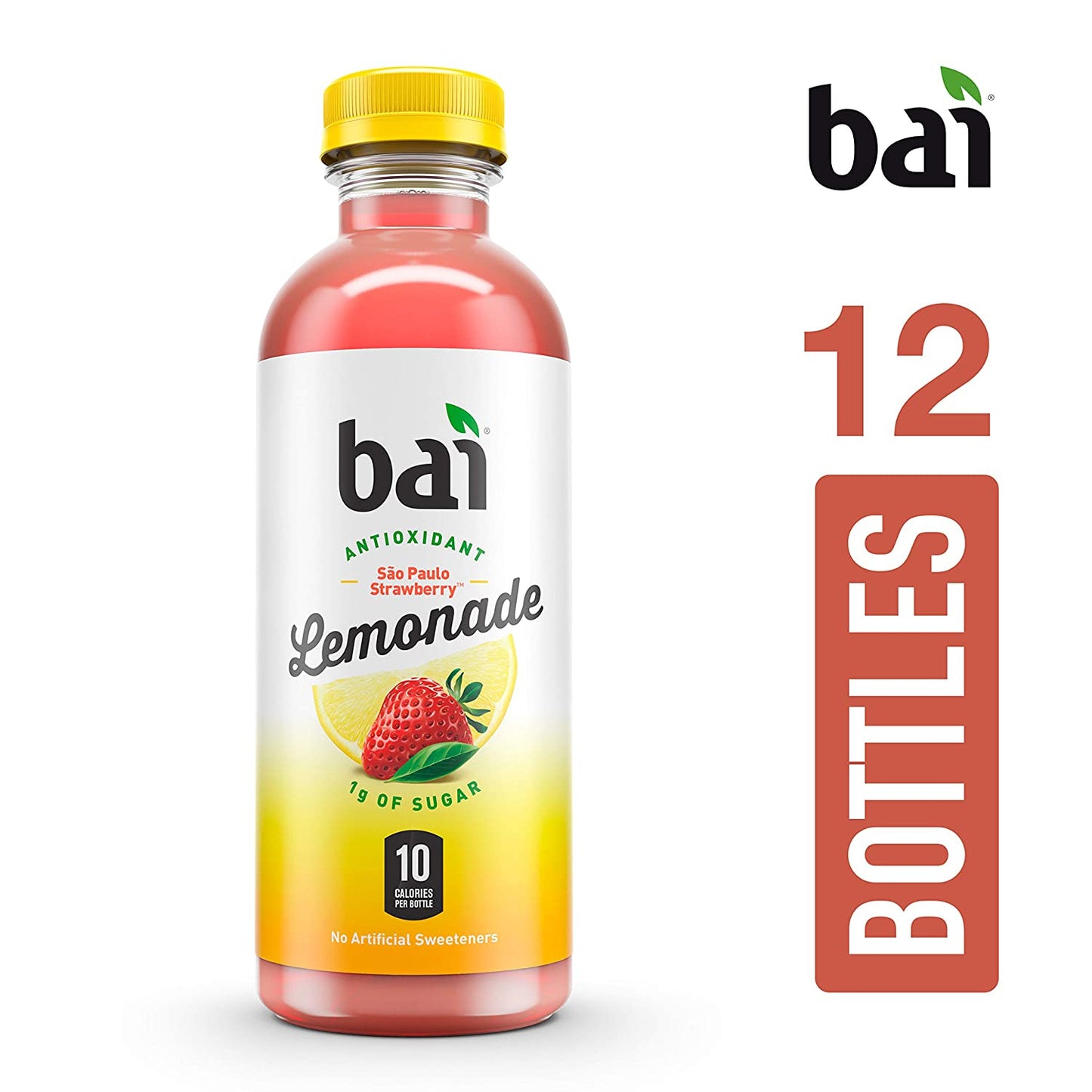 Bai Flavored Water, São Paulo Strawberry Lemonade, Antioxidant Infused Drinks, 18 Fl Oz (Pack of 12)