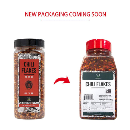 Soeos Chili Flakes, 7Oz (198G), Medium Hot, Dried and Crushed Red Chili Pepper Flakes, Premium Chili Powder for Pizza, Chowder, Seafood, and Pasta