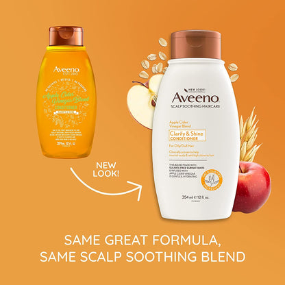 Aveeno Apple Cider Vinegar Sulfate-Free Conditioner for Balance & High Shine, Daily Moisturizing & Scalp Soothing Conditioner for Oily or Dull Hair, Paraben & Dye-Free, 12Oz