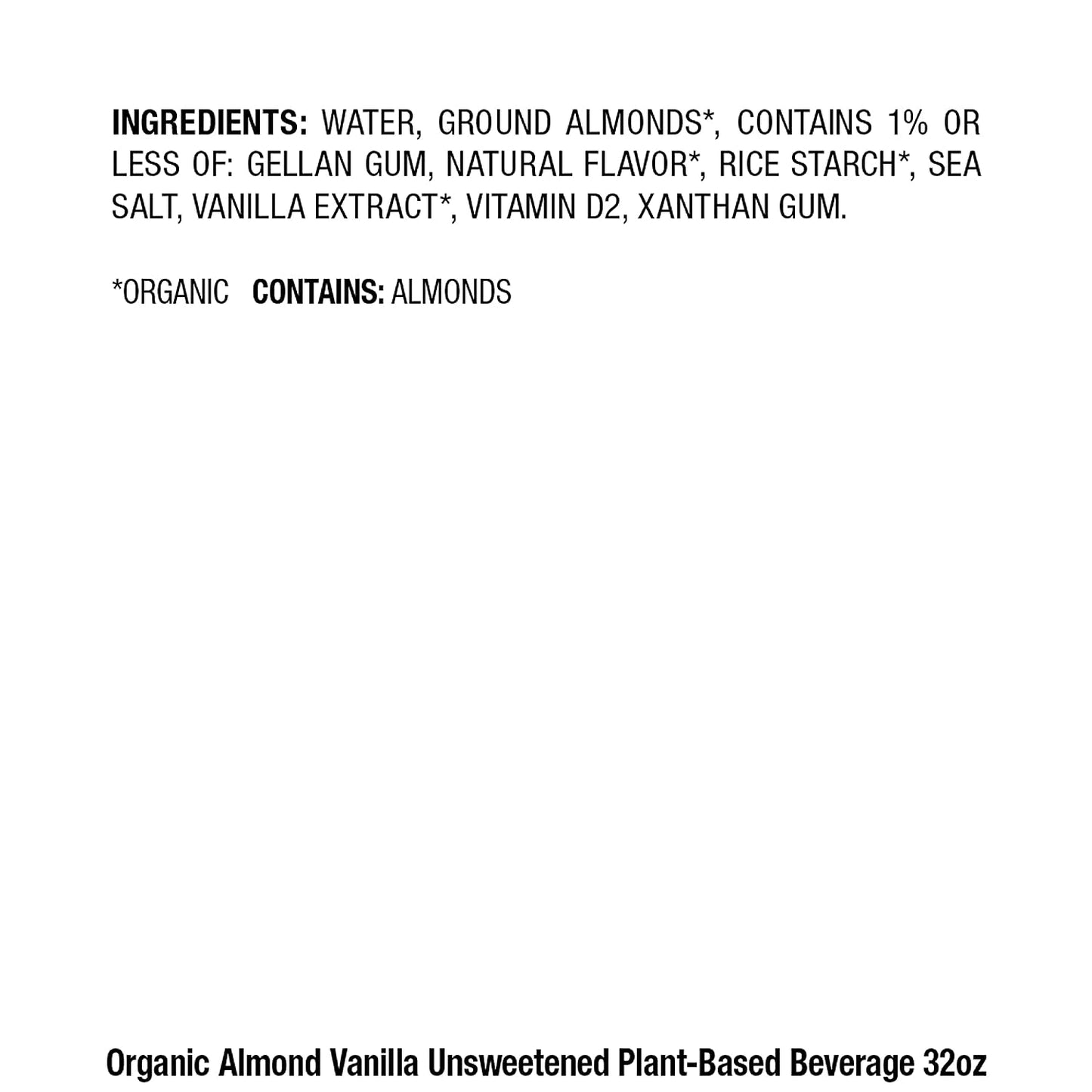 Organic Unsweetened Almond Vanilla Plant-Based Beverage, 32Oz