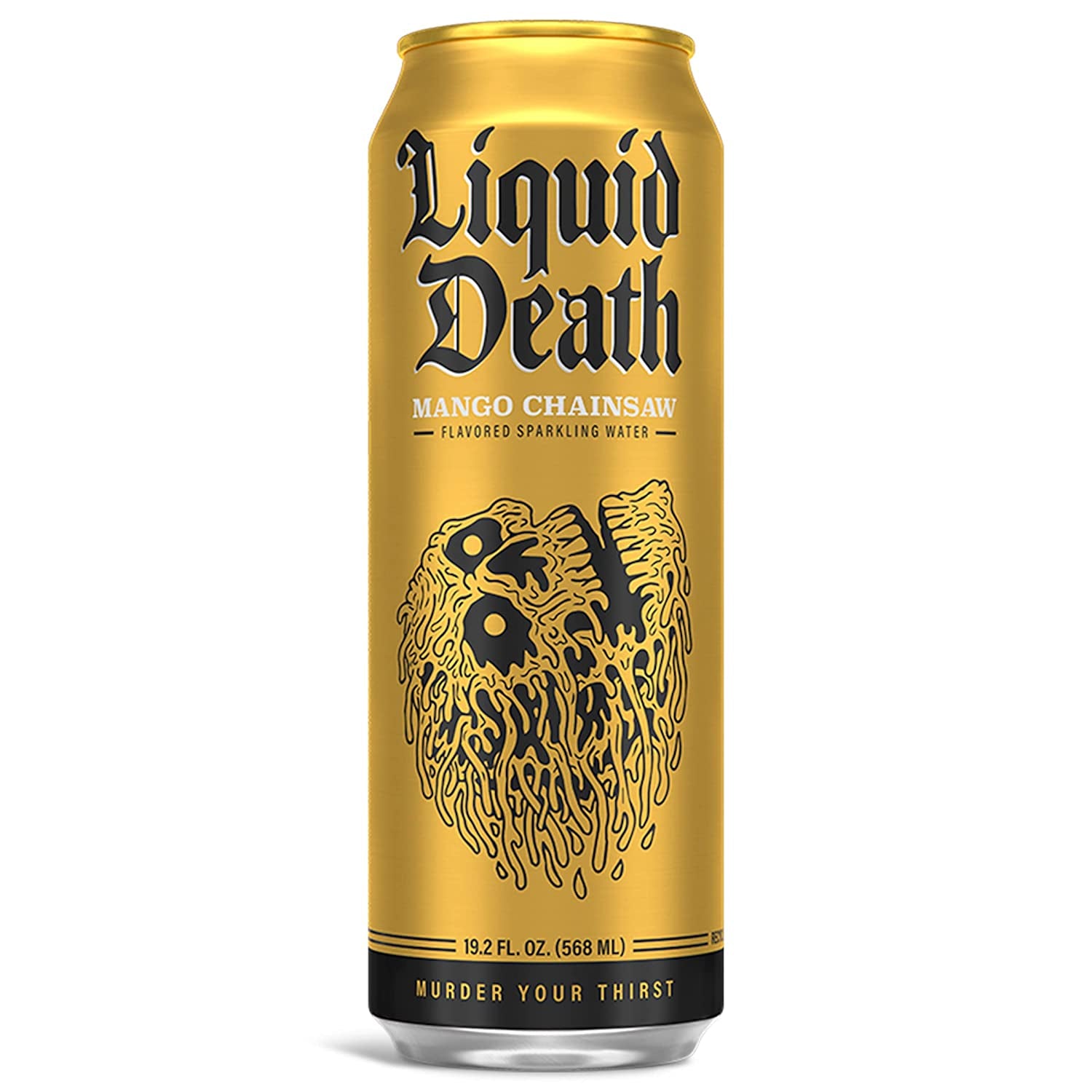 Liquid Death Flavored Sparkling Water with Agave, Mango Chainsaw, 19.2 Oz King Size Cans (8-Pack)