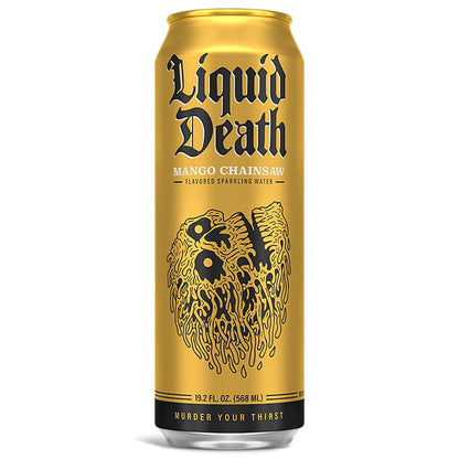 Liquid Death Flavored Sparkling Water with Agave, Mango Chainsaw, 19.2 Oz King Size Cans (8-Pack)