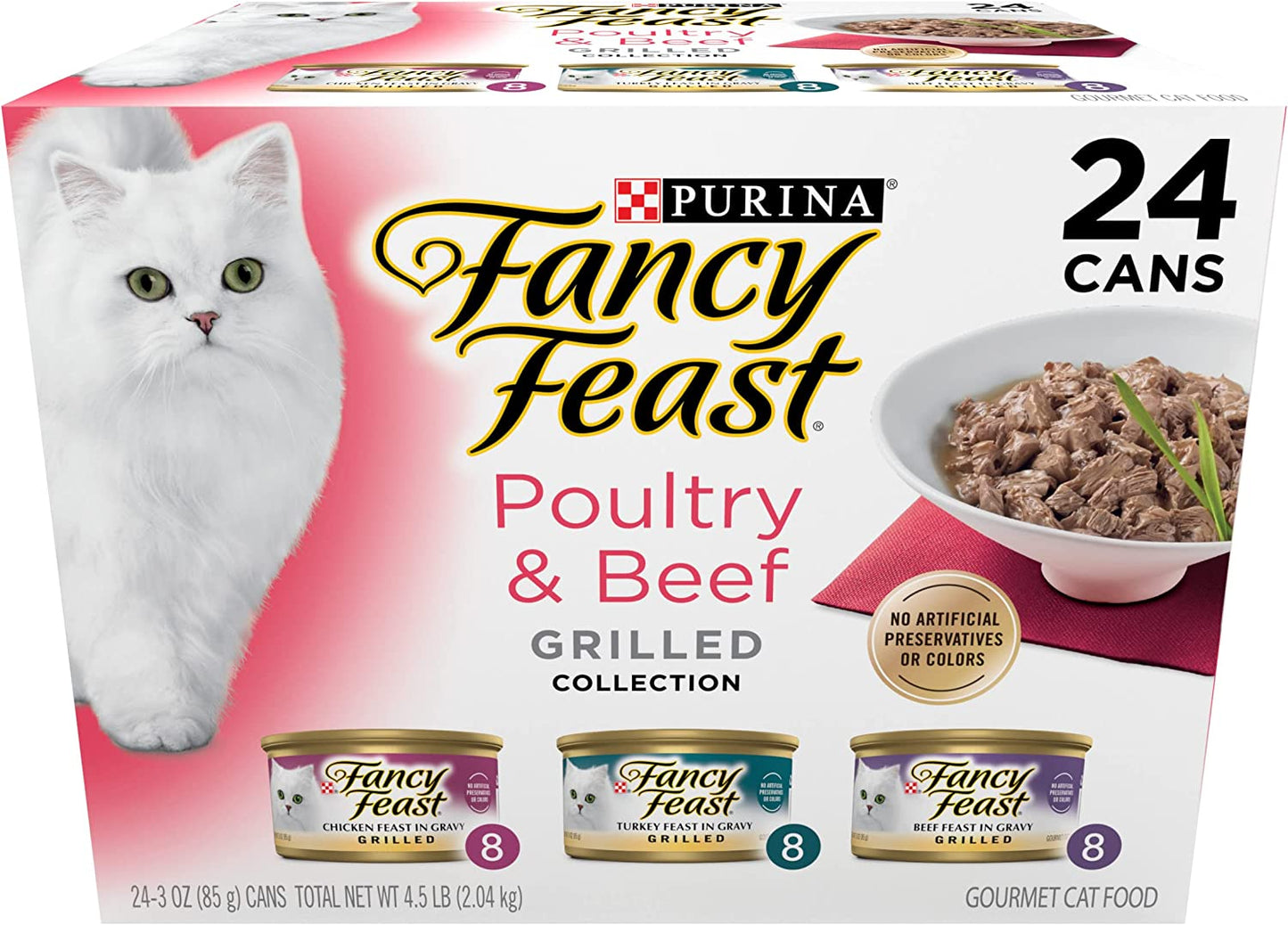 Purina Fancy Feast Grilled Wet Cat Food Poultry and Beef Collection Wet Cat Food Variety Pack - (24) 3 Oz. Cans