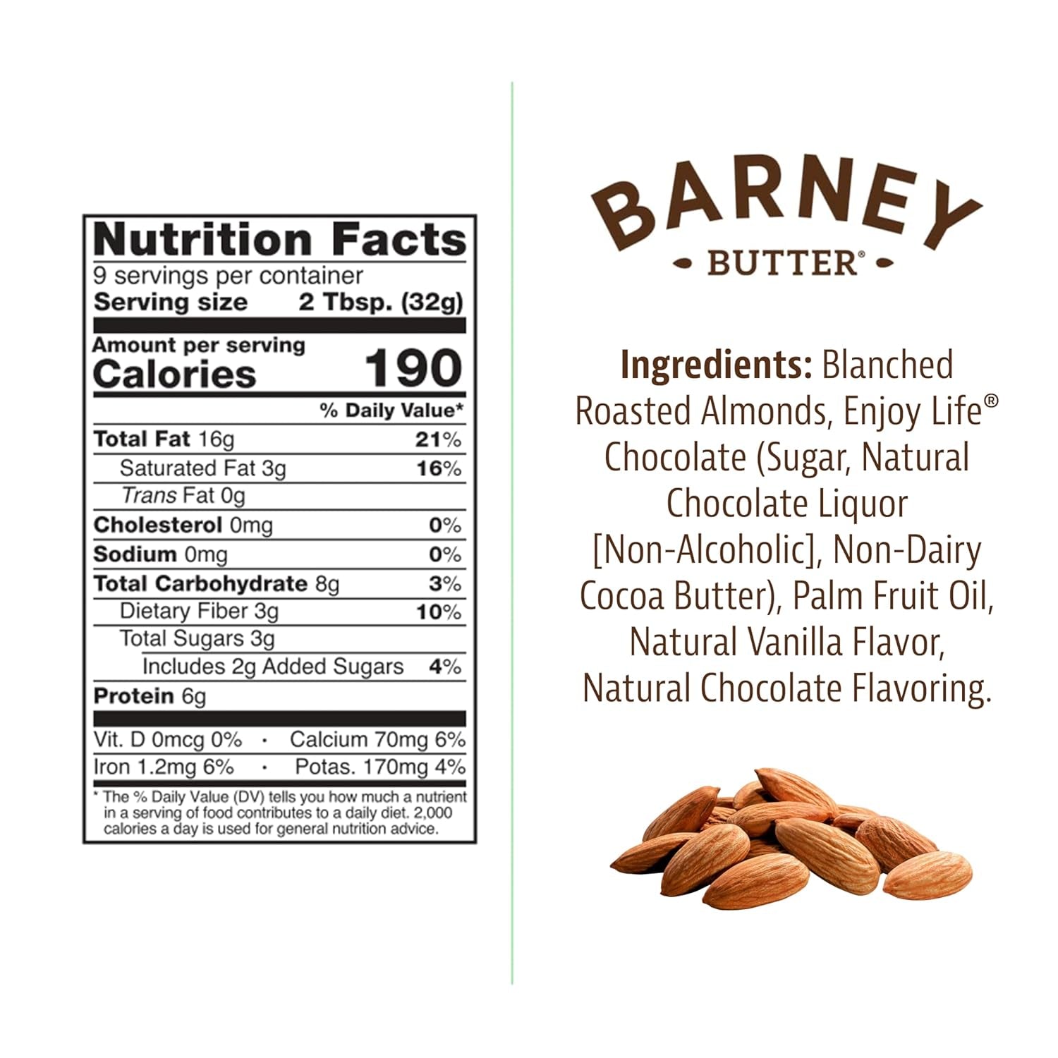 Barney Butter Almond Butter, Chocolate, 10 Ounce Jar, Skin-Free Almonds, No Stir, Non-Gmo, Gluten Free, Keto, Paleo, Vegan