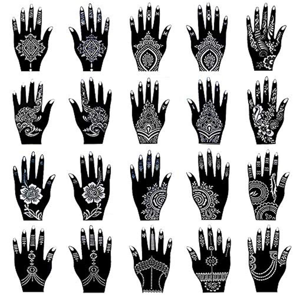 XMASIR Henna Tattoo Stencil Kit/Temporary Tattoo Template Set of 20 Sheets, Indian Arabian Tattoo Stickers Mehndi Stencils for Hand Body Art