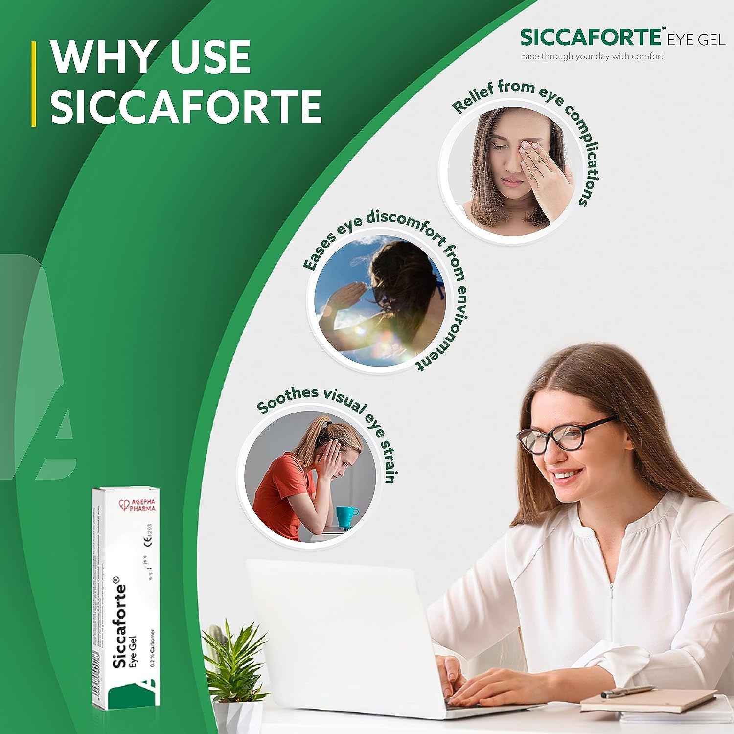 AGEPHA Siccaforte Eye Gel for Dry Eyes | Intensive Dry Eye Gel with Carbomer |Smooth, Moisturising and Healing for Fresh Eyes | Soothes Irritated and Sore Eyes | Suitable for Day Time Use (Pack of 1)