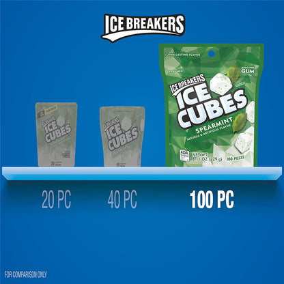 ICE BREAKERS Ice Cubes Spearmint Sugar Free Chewing Gum Pouch, 8.11 Oz (100 Pieces)