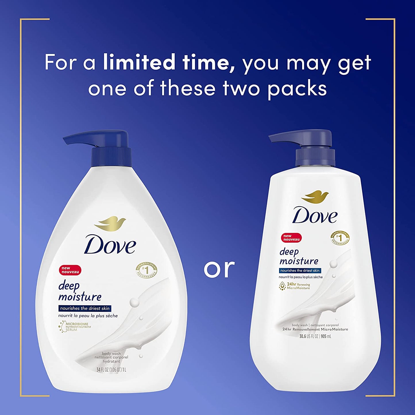 Dove Body Wash with Pump Deep Moisture for Dry Skin Moisturizing Skin Cleanser with 24Hr Renewing Micromoisture Nourishes the Driest Skin 30.6 Oz