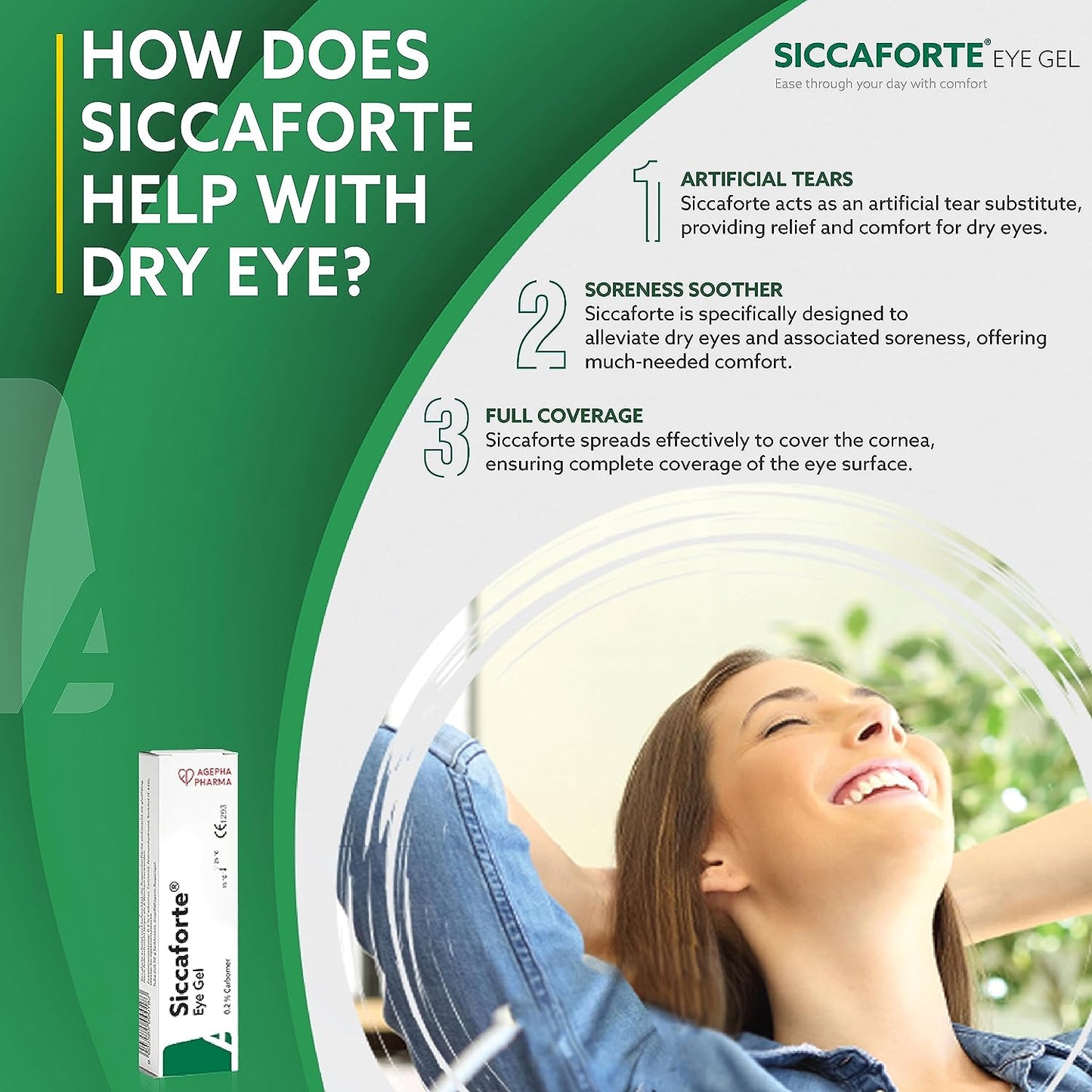 AGEPHA Siccaforte Eye Gel for Dry Eyes | Intensive Dry Eye Gel with Carbomer |Smooth, Moisturising and Healing for Fresh Eyes | Soothes Irritated and Sore Eyes | Suitable for Day Time Use (Pack of 1)