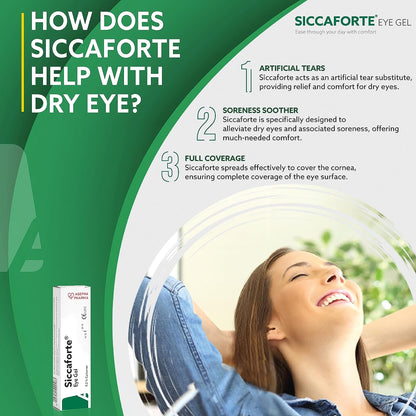 AGEPHA Siccaforte Eye Gel for Dry Eyes | Intensive Dry Eye Gel with Carbomer |Smooth, Moisturising and Healing for Fresh Eyes | Soothes Irritated and Sore Eyes | Suitable for Day Time Use (Pack of 1)