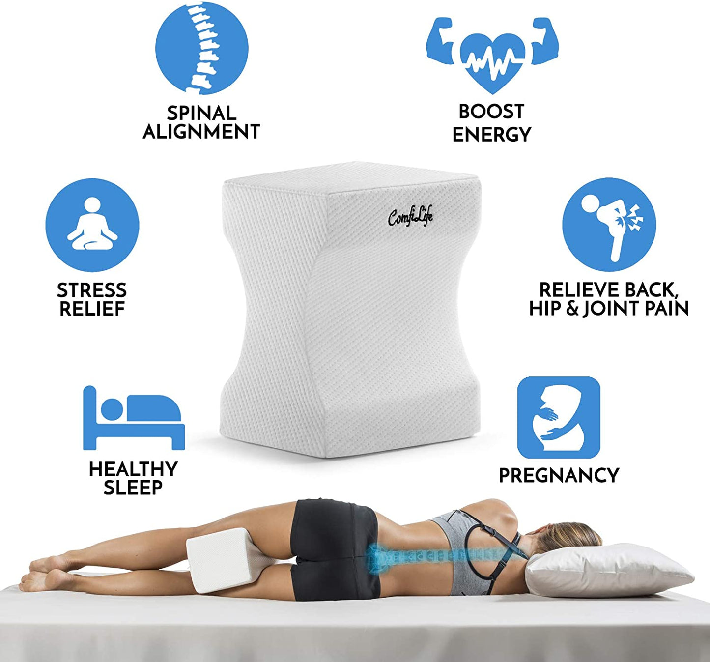 Comfilife Orthopedic Knee and Leg Pillow for Side Sleepers Sleeping - 100% Memory Foam for Back Pain, Hip Pain Relief