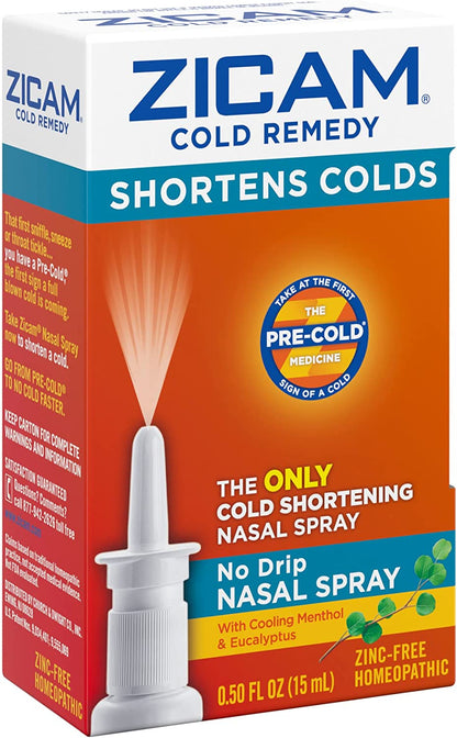 Zicam Cold Remedy No-Drip Nasal Spray with Cooling Menthol & Eucalyptus, 0.5 Ounce