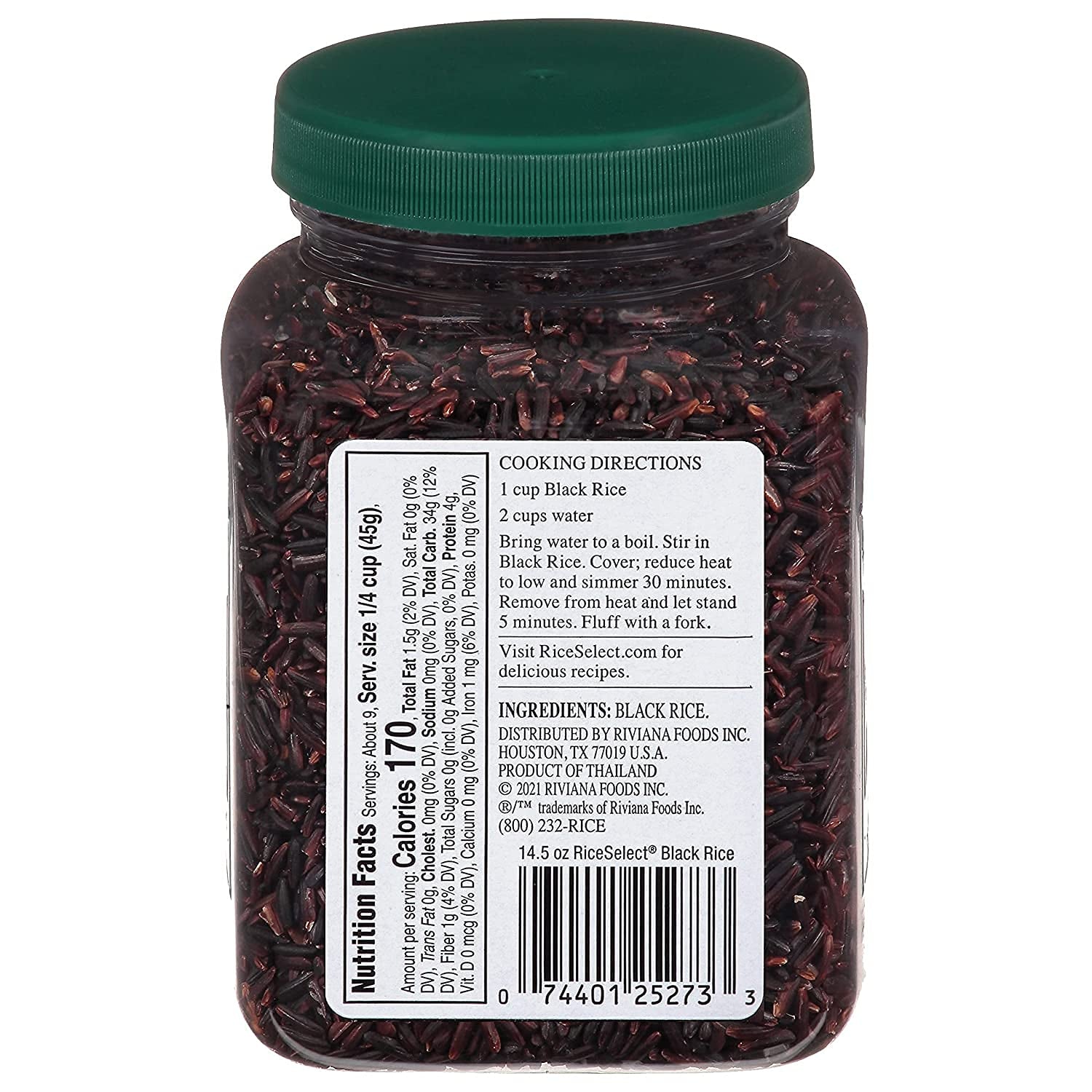 Riceselect Discoveries Premium Black Rice, Whole Grain, Gluten-Free, Non-Gmo, Vegan, 14.5-Ounce Jar