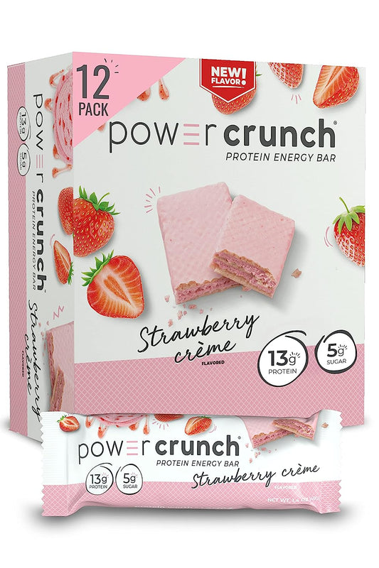 Power Crunch Protein Wafer Bars, High Protein Snacks with Delicious Taste, Strawberry Crème, 1.4 Ounce (12 Count)