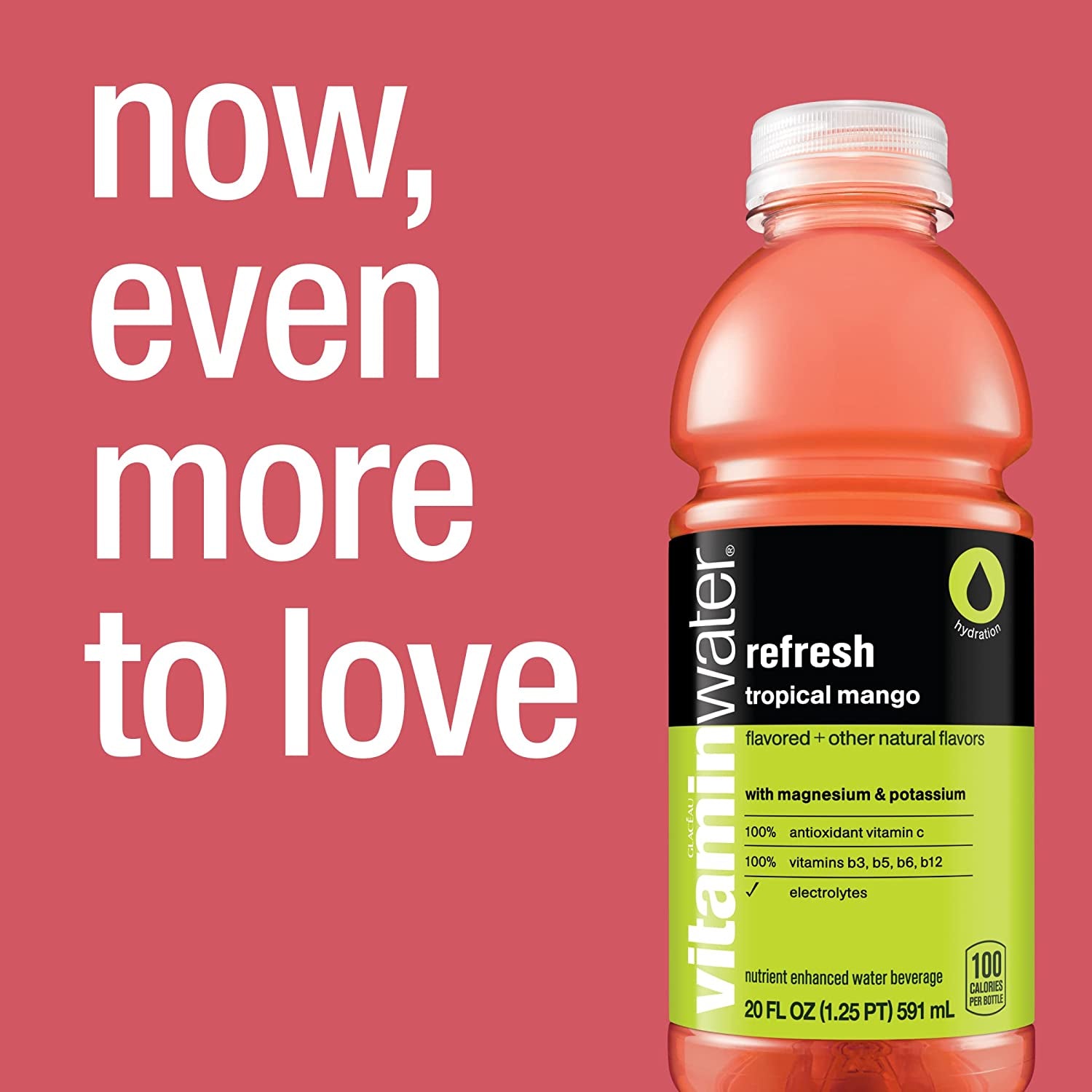 Vitaminwater Refresh Electrolyte Enhanced Water W/ Vitamins, Tropical Mango Drinks, 20 Fl Oz, 12 Pack