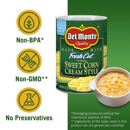 Del Monte Canned Fresh Cut Golden Sweet Cream Style Corn, 14.75-Ounce 2001312