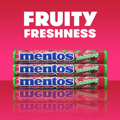 Mentos Chewy Mint Candy Roll, Strawberry, Non Melting, Party,15 Count (Pack of 1)