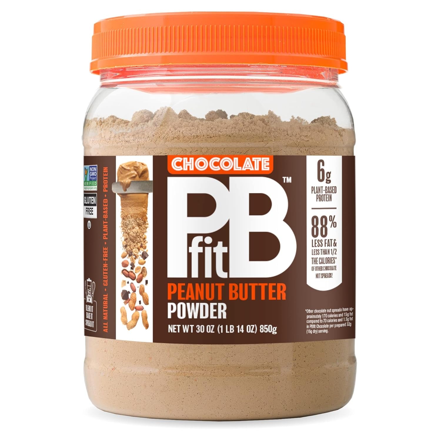 Pbfit All-Natural Chocolate Peanut Butter Powder, Extra Chocolatey Powdered Peanut Spread from Real Roasted Pressed Peanuts and Cocoa, 6G of Protein (30 Oz.)