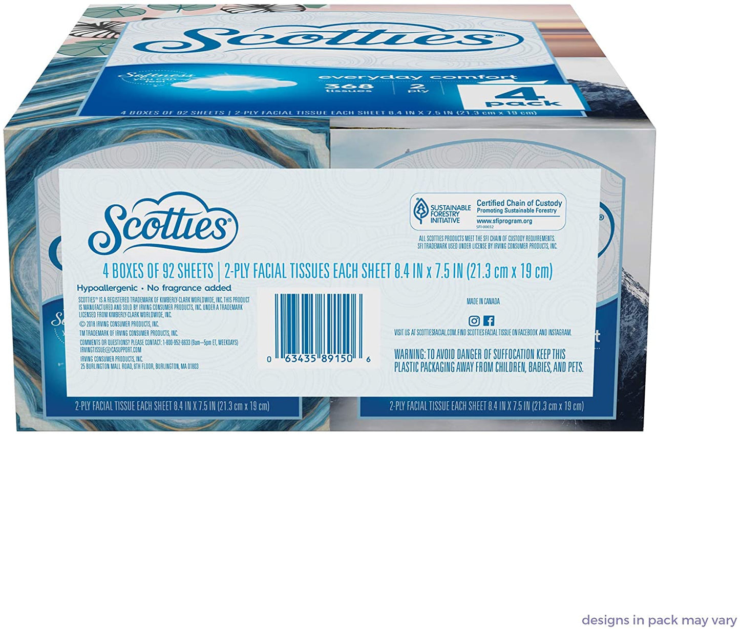 Scotties Everyday Comfort Facial Tissues, 92 Tissues per Box, 4 Pack, 92 Count (Pack of 4)