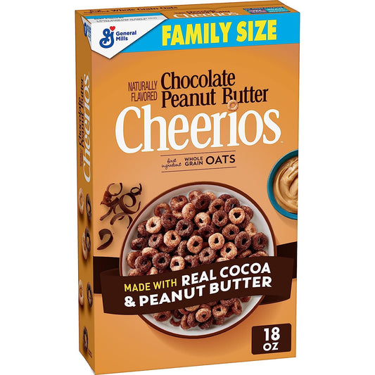 Cheerios Chocolate Peanut Butter Cheerios Cereal, Breakfast Cereal with Whole Grain Oats, 18 OZ Family Size