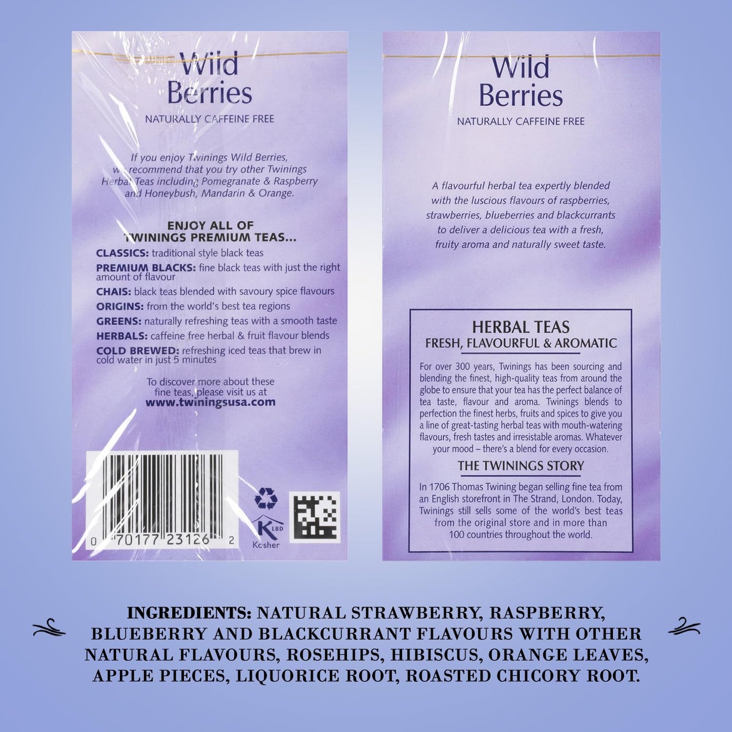 Twinings Wild Berries Tea - Bright and Uplifting Naturally Caffeine-Free Herbal Tea Bags Individually Wrapped, 20 Count