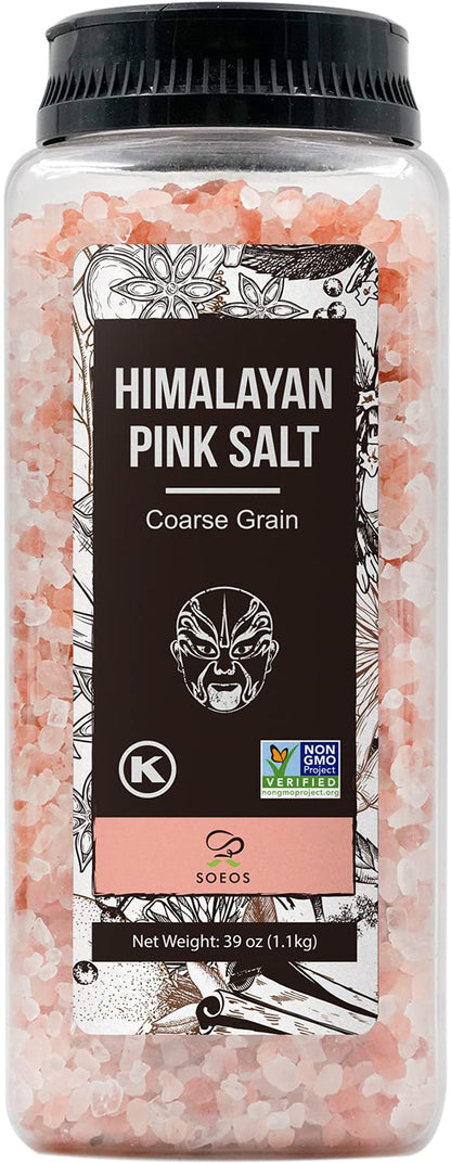 Soeos Himalayan Pink Salt Coarse Grain, 39Oz (1.1Kg), Non-Gmo Himalayan Salt, Natural Pink Salt, Kosher Pink Sea Salt, Nutrient and Mineral Dense for Health, 2.4 Pound (Pack of 1)