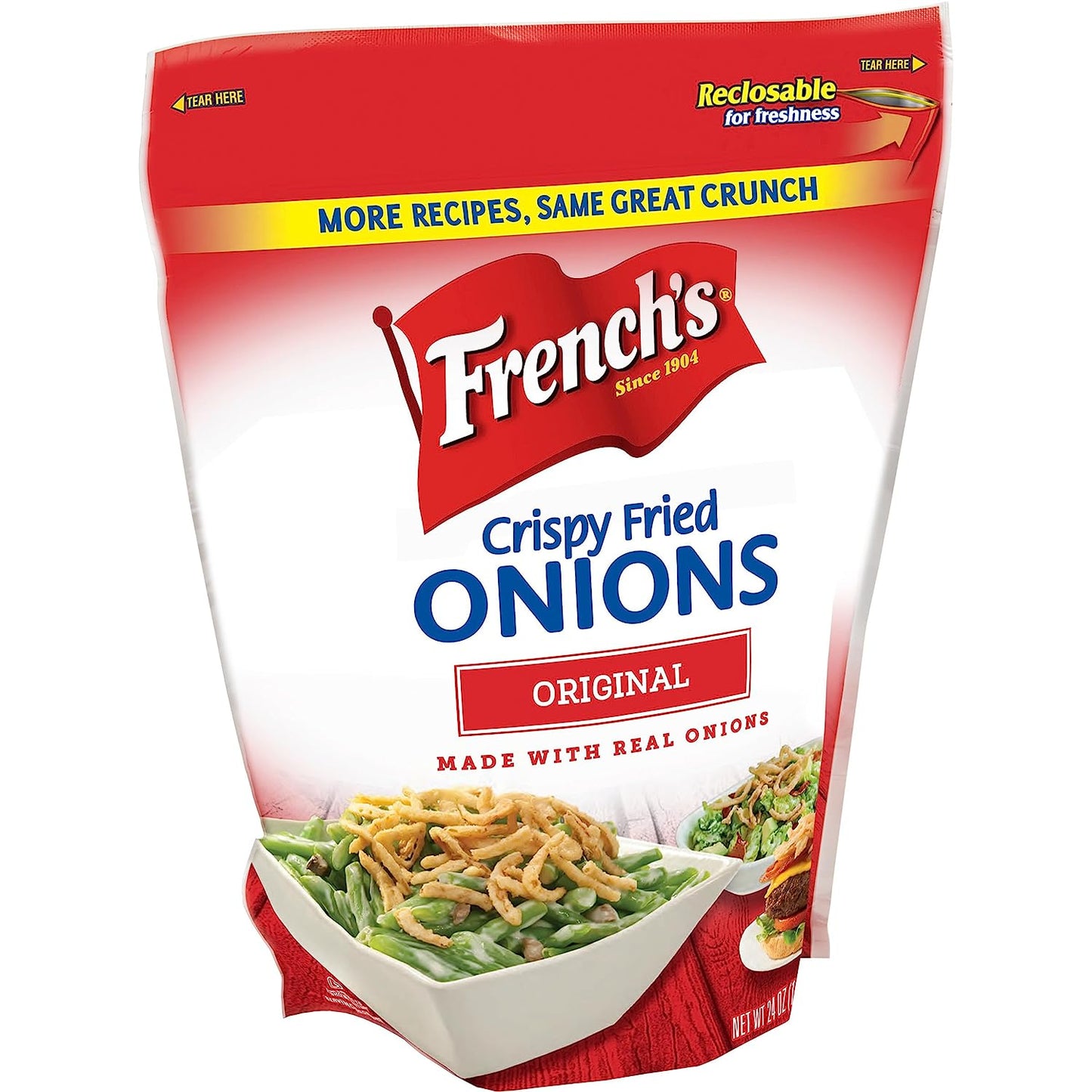 French'S Original Crispy Fried Onions, 24 Oz - One 24 Ounce Bag of Crunchy Fried Onions to Sprinkle on Salads, Potatoes, Chicken, Burgers and Green Bean Casseroles