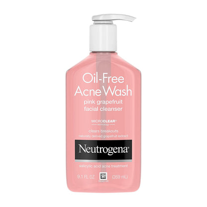 Neutrogena Oil-Free Salicylic Acid Pink Grapefruit Pore Cleansing Acne Wash and Facial Cleanser with Vitamin C, 9.1 Fl. Oz