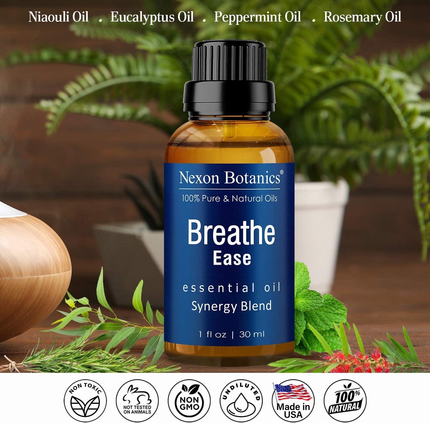 Breathe Essential Oil Blend 30 Ml - Breath Easy Essential Oil Sinus Relief - Breath Essential Oils for Humidifier - Essential Oil Breathe Easy - Essential Oil for Diffuser - Nexon Botanics