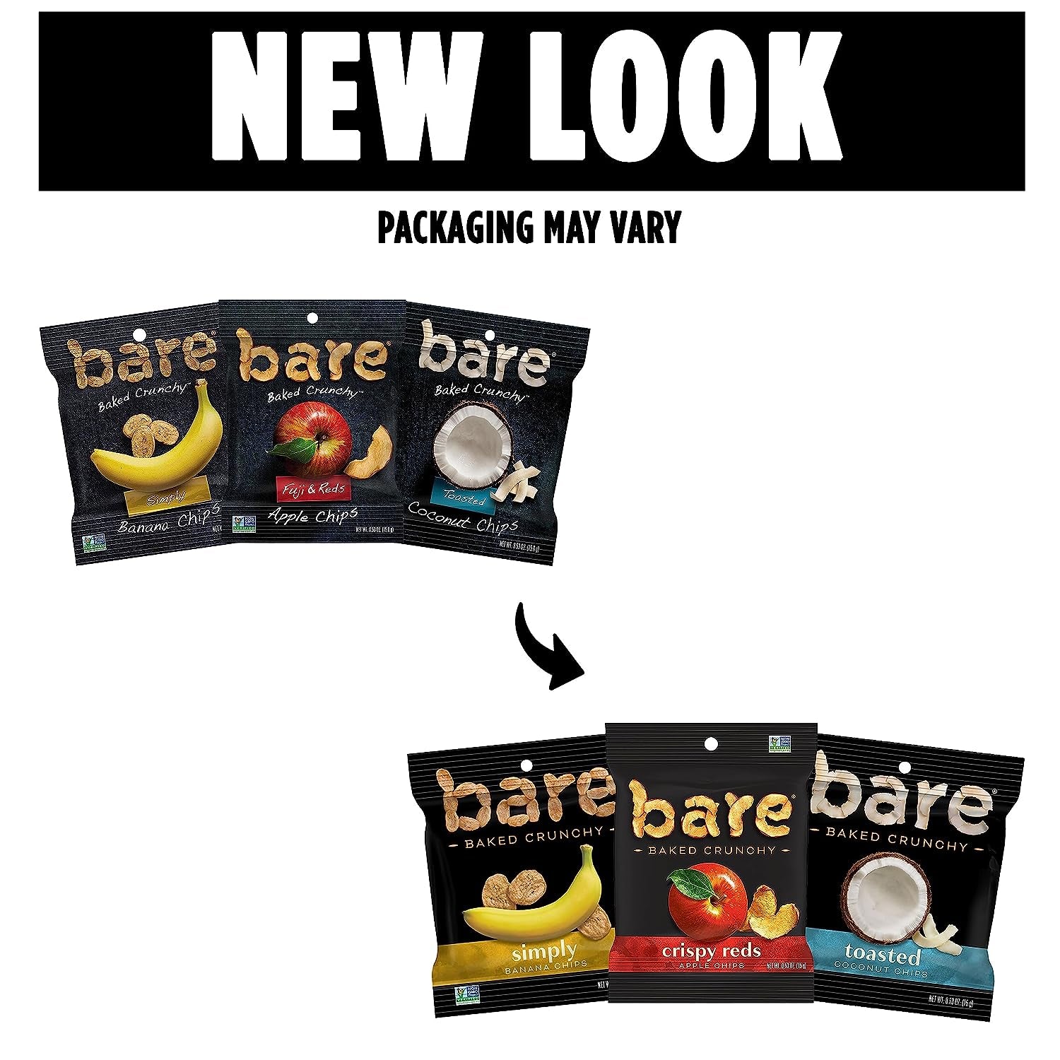 Bare Baked Crunchy Fruit Snack Pack, Gluten Free, Apples, Bananas, and Coconut Flavors, 0.53 Ounce (Pack of 16)