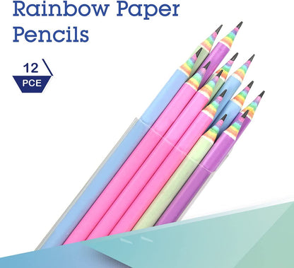 ECOTREE Eco-Friendly Wood & Plastic Free Rainbow Recycled Paper #2 HB Pencils for School and Office Supplies, Pre-Sharpened,12-Pack